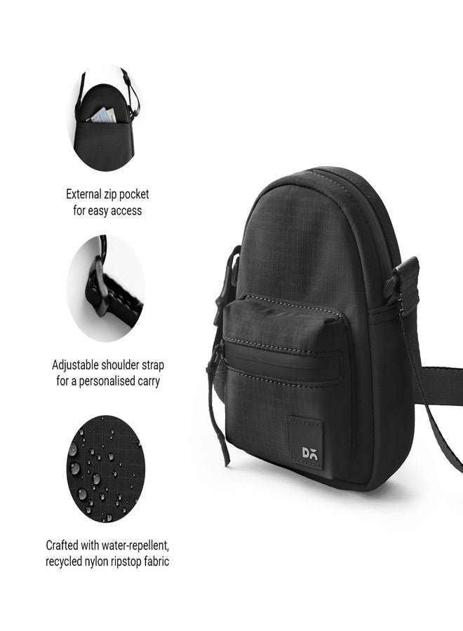 DailyObjects DOT Sling Bag for Men and Women |Adjustable Shoulder Strap|Lightweight|Water Resistant|Recycled Nylon Sling Bag|Organisational Pocket| For Daily Use/Travel (Black) - Image 2